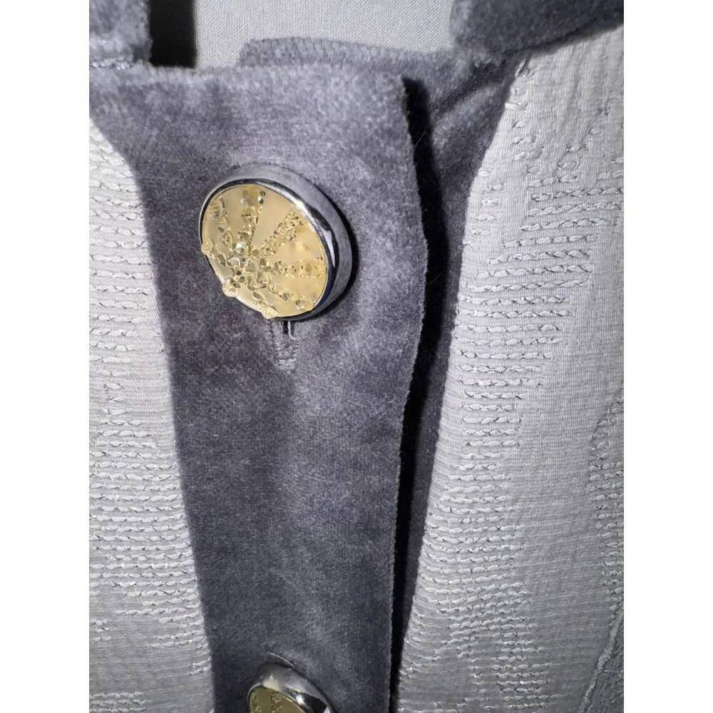 Women's CHICO'S Gray Velvet Lace Patchwork Artisan Jacket Blazer Size 2 Large Po